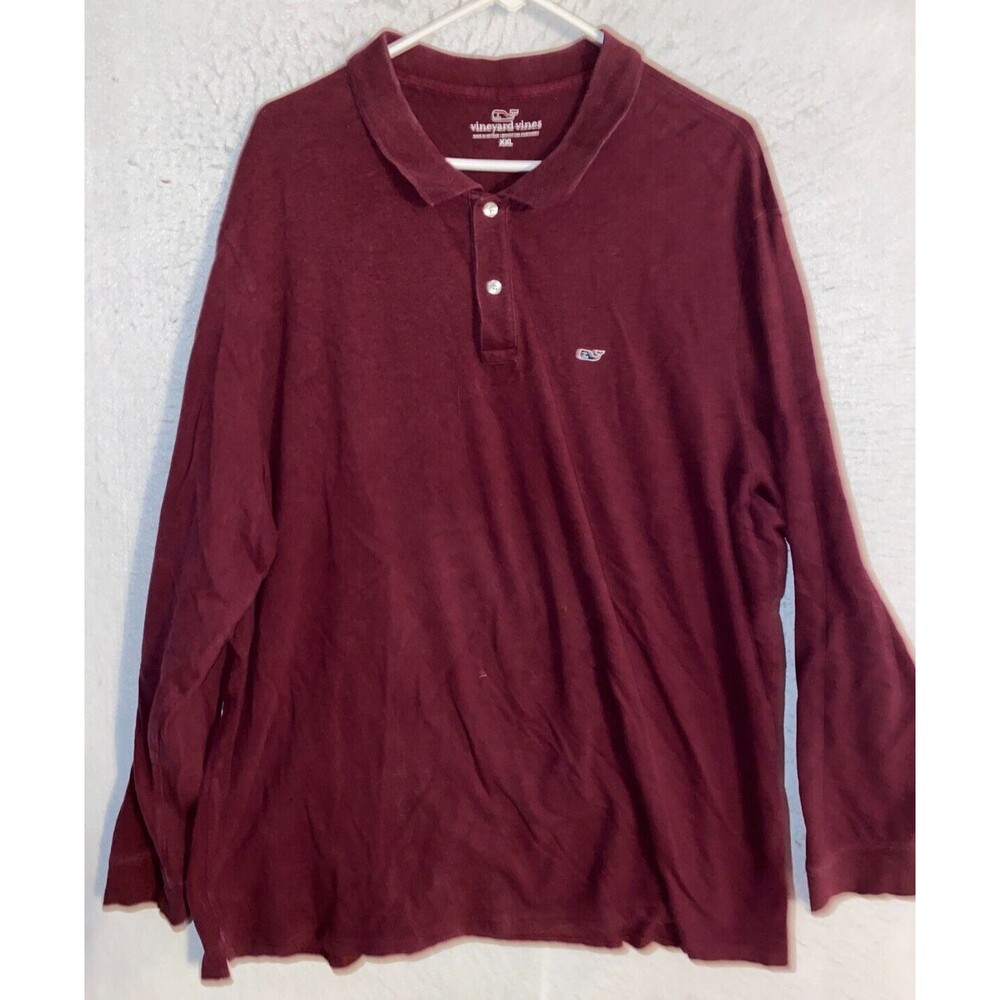 Vineyard Vines Mens Solid Long Sleeve Polo Shirt Size XXL Burgundy Button Collar